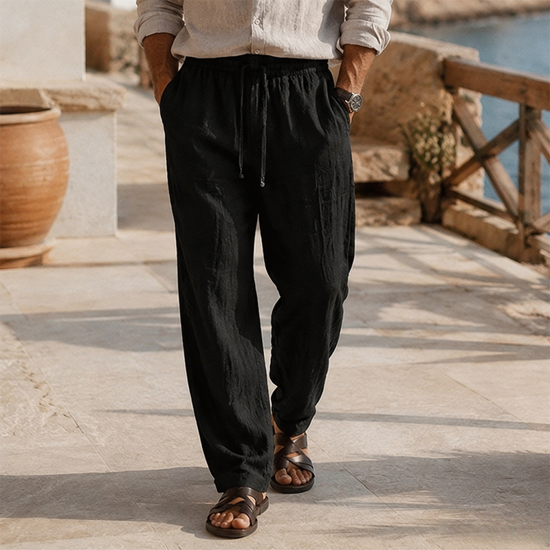 Fashioninprint Men's Beach Vacation Loose-Fit Lightweight Linen Trousers