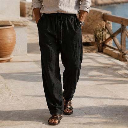 Fashioninprint Men's Beach Vacation Loose-Fit Lightweight Linen Trousers
