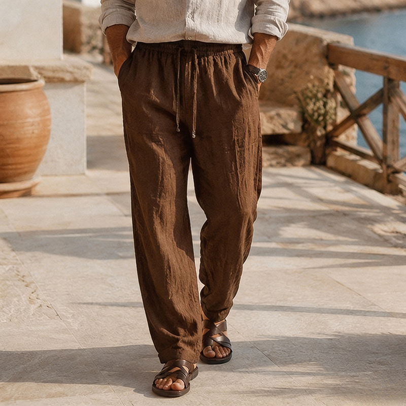 Fashioninprint Men's Beach Vacation Loose-Fit Lightweight Linen Trousers