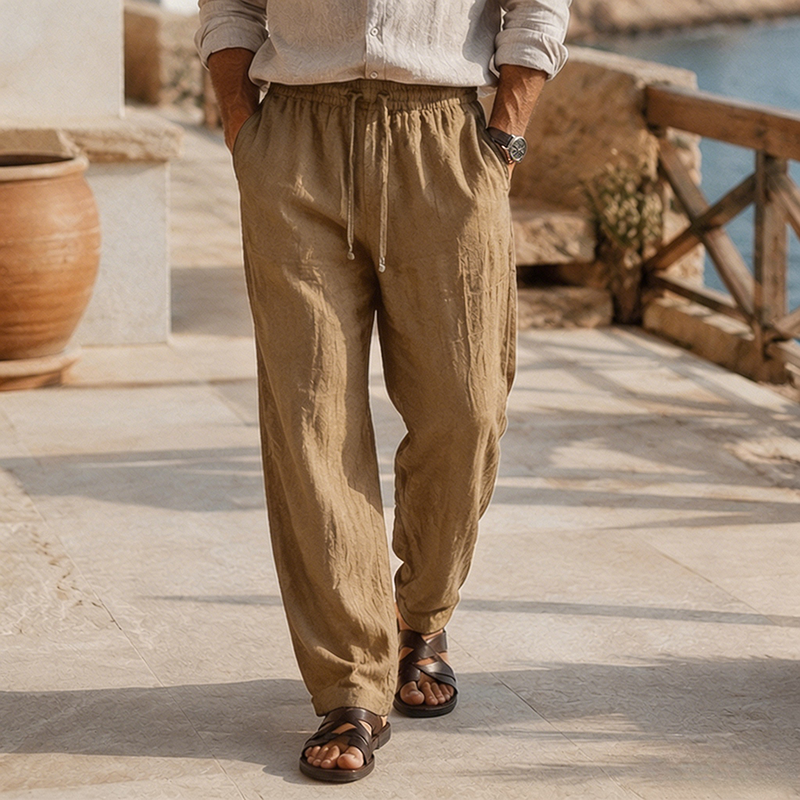 Fashioninprint Men's Beach Vacation Loose-Fit Lightweight Linen Trousers