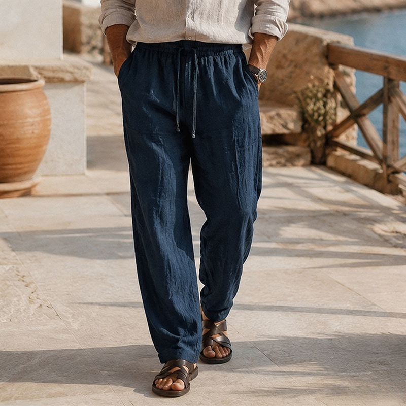 Fashioninprint Men's Beach Vacation Loose-Fit Lightweight Linen Trousers