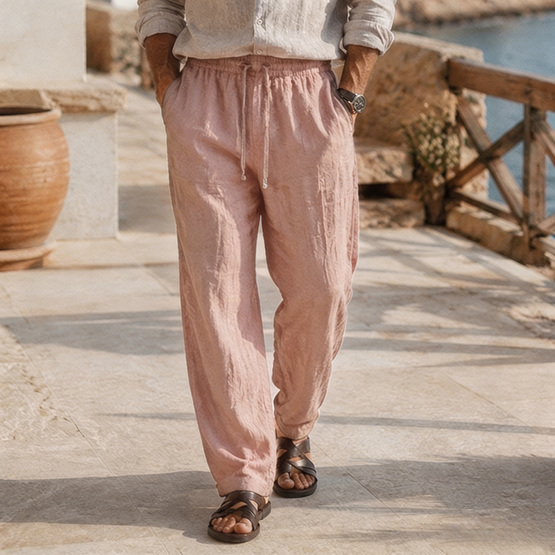 Fashioninprint Men's Beach Vacation Loose-Fit Lightweight Linen Trousers