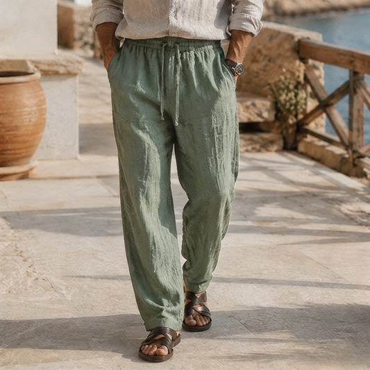 Fashioninprint Men's Beach Vacation Loose-Fit Lightweight Linen Trousers