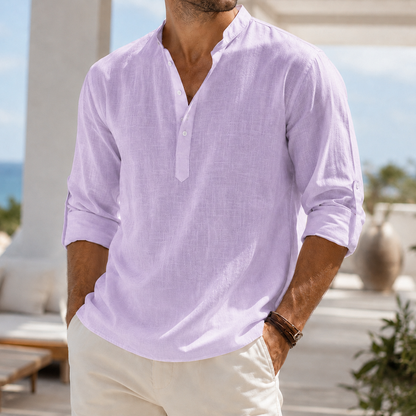 Fashioninprint Men's Breathable Linen Look Henley Shirt