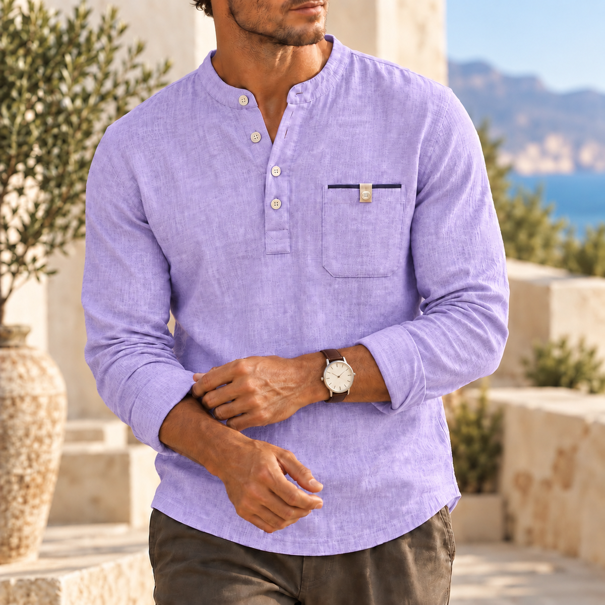 Mivanity Men's Casual Textured Henley Shirts
