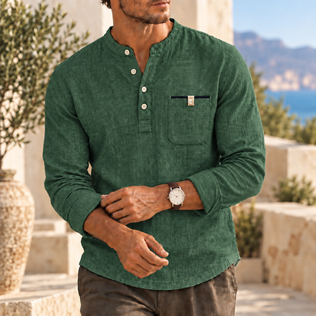 Mivanity Men's Casual Textured Henley Shirts