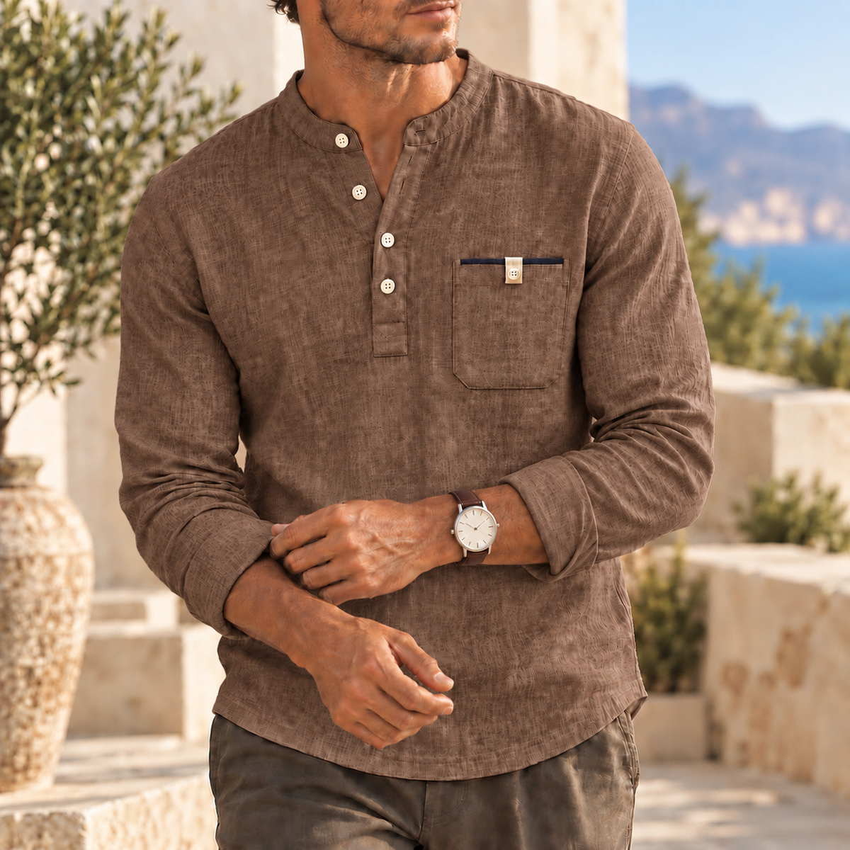 Mivanity Men's Casual Textured Henley Shirts