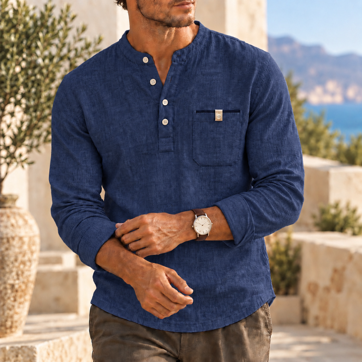 Mivanity Men's Casual Textured Henley Shirts