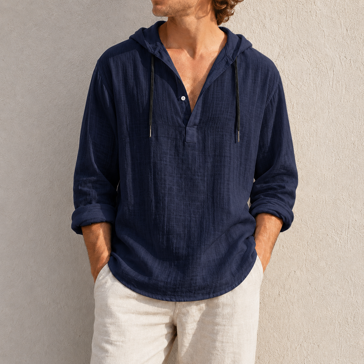 Fashioninprint Men's Fashion Retro Long Sleeve Loose Casual Henley Shirts