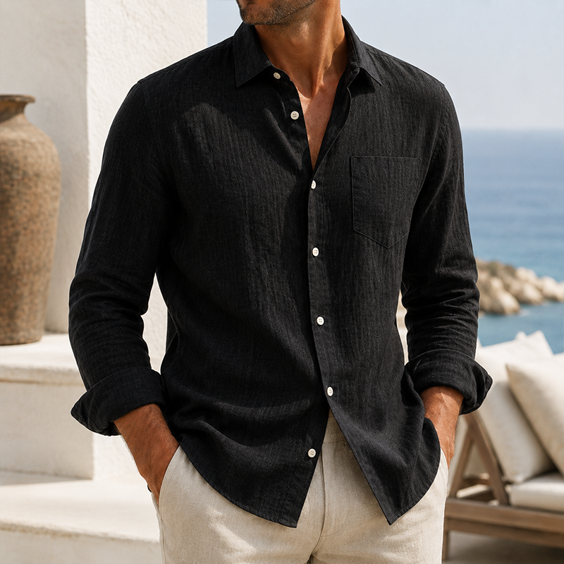 Fashioninprint Men’s Lightweight Textured Cotton Linen Long Sleeve Shirt