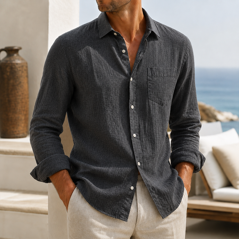 Fashioninprint Men’s Lightweight Textured Cotton Linen Long Sleeve Shirt