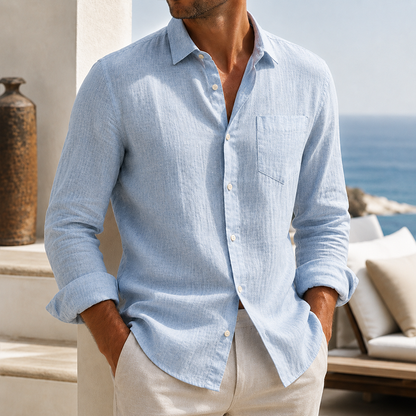 Fashioninprint Men’s Lightweight Textured Cotton Linen Long Sleeve Shirt