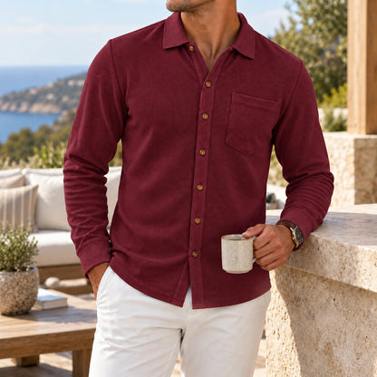 Mivanity Men's Relaxed Textured Knit Long Sleeve Button-Up Shirts