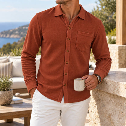 Mivanity Men's Relaxed Textured Knit Long Sleeve Button-Up Shirts