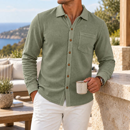 Mivanity Men's Relaxed Textured Knit Long Sleeve Button-Up Shirts