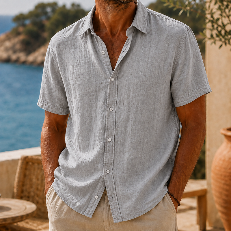 Fashioninprint Men’s Vintage Washed Cotton Linen Short Sleeve Shirt