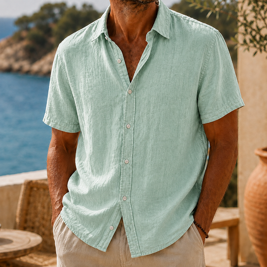 Fashioninprint Men’s Vintage Washed Cotton Linen Short Sleeve Shirt