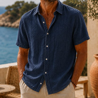 Fashioninprint Men’s Vintage Washed Cotton Linen Short Sleeve Shirt