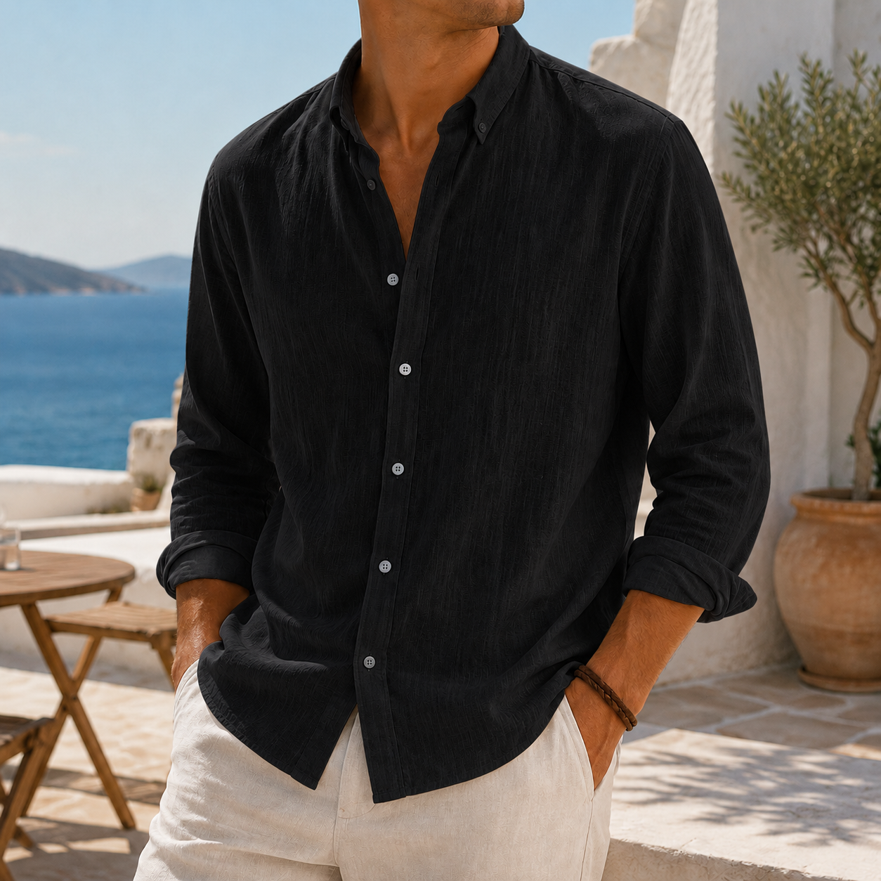 Fashioninprint Stylish Breathable Linen Casual Everyday Long Sleeve Shirt
