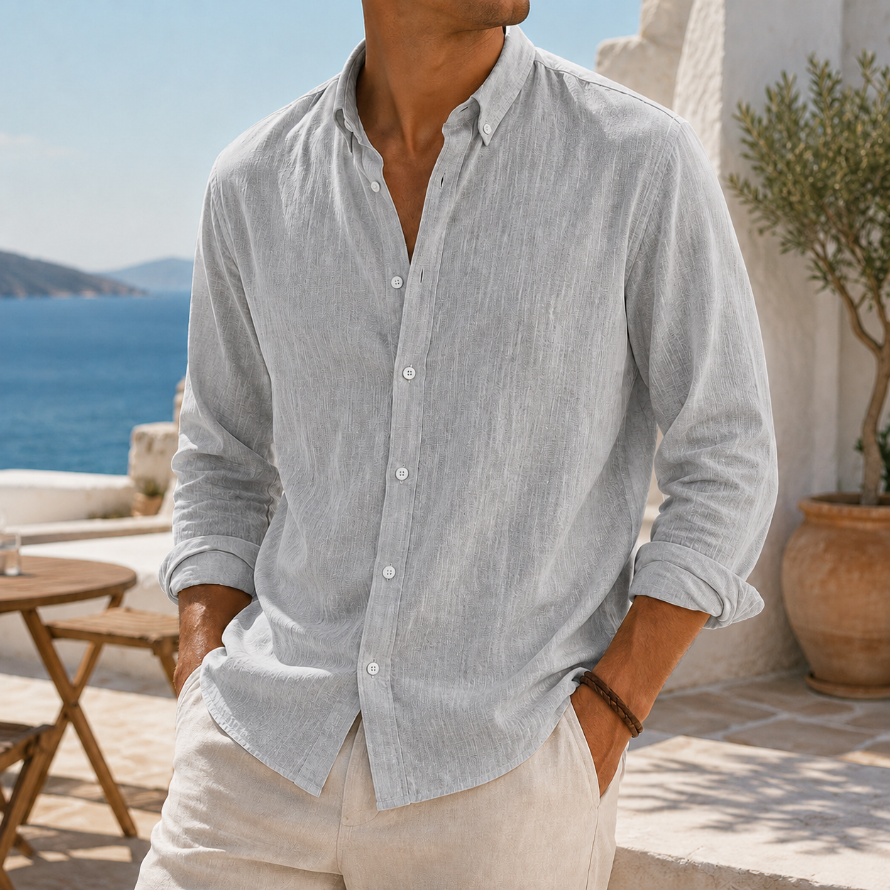 Fashioninprint Stylish Breathable Linen Casual Everyday Long Sleeve Shirt