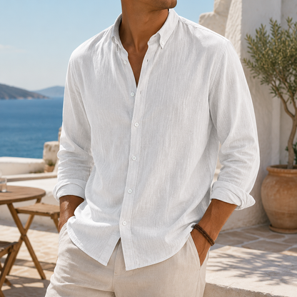 Fashioninprint Stylish Breathable Linen Casual Everyday Long Sleeve Shirt