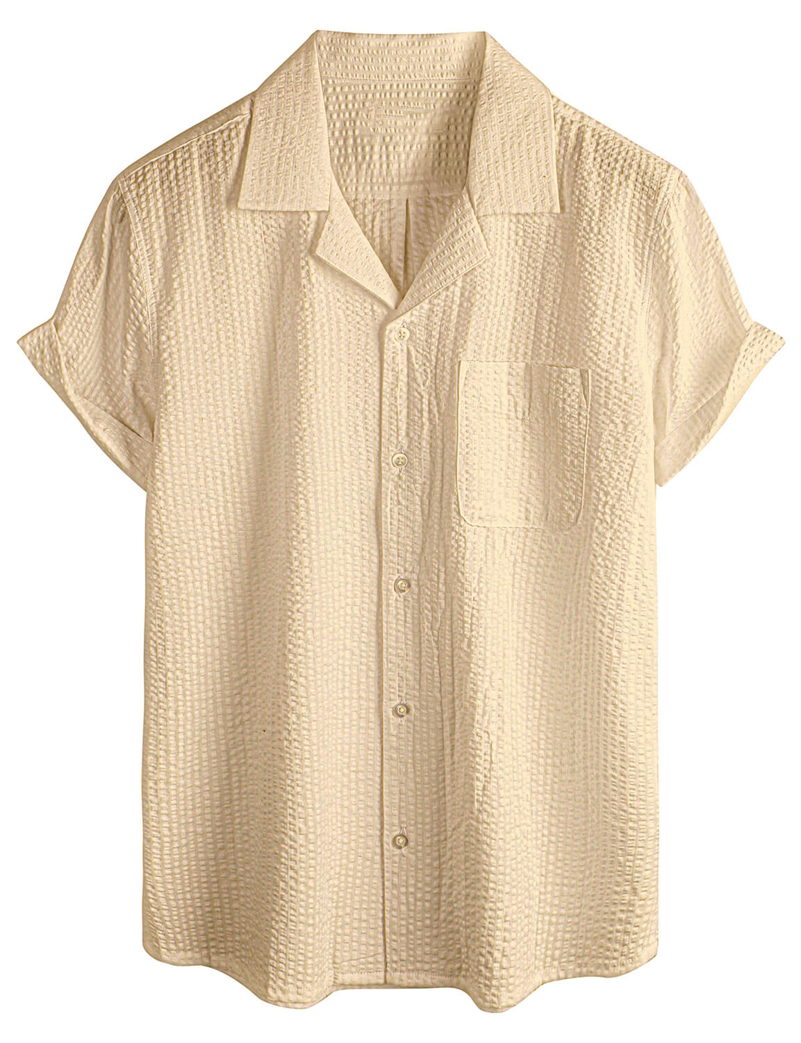 Men's Cotton Pocket Casual Solid Color Beach Summer Button Up Short Sleeve Shirt