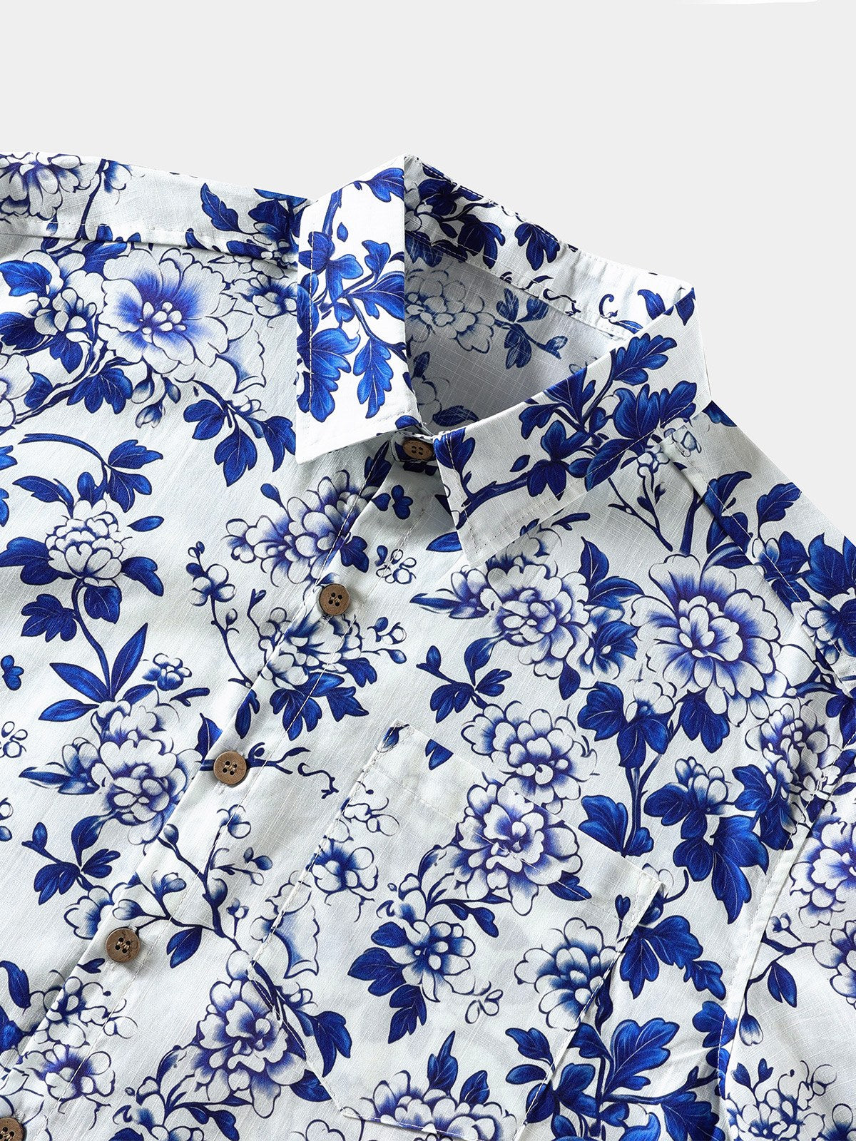 Men’s Blue Floral Short Sleeve Button Down Breathable Cool Casual Summer Shirt