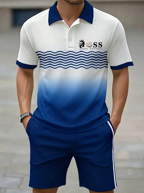 Men's Retro Letter Design Casual Business Short Sleeve Polo Shirt Suit