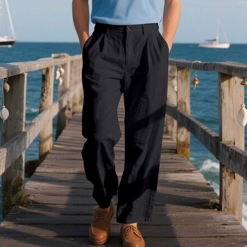 Men's Linen Relaxed Straight-Leg Pants