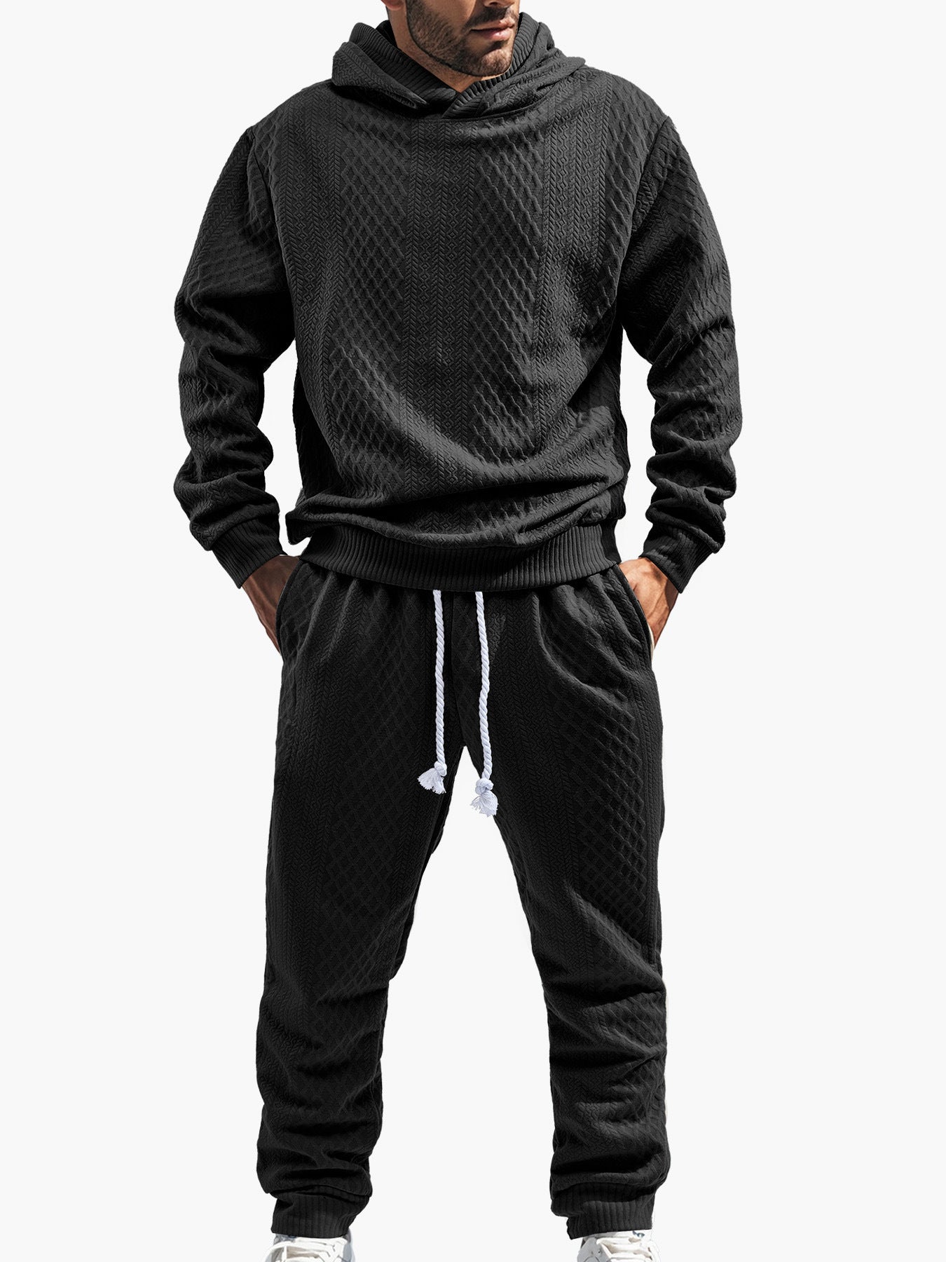 Men's Relaxed Long Sleeve Jacquard Hoodie & Pants Set