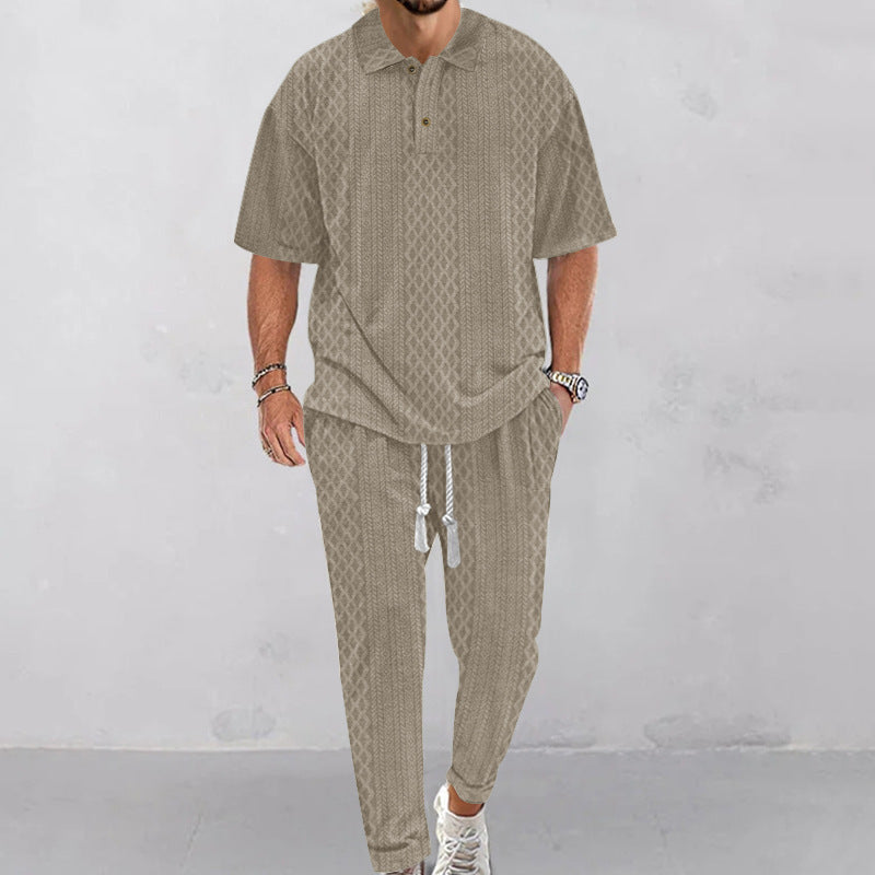 Men's solid-color short-sleeve top and long pants two-piece set