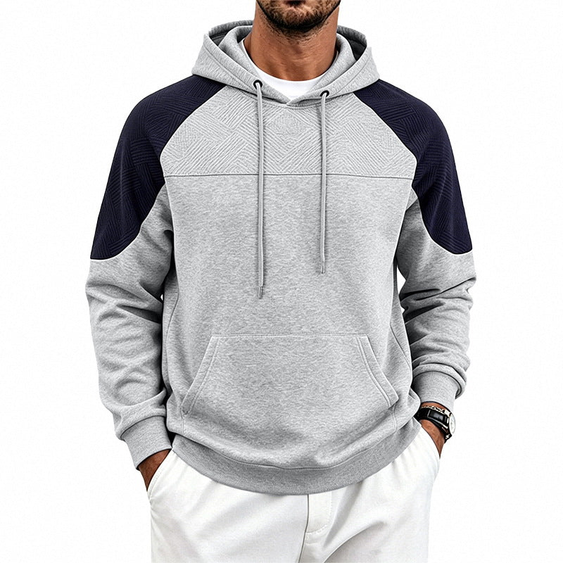 Men's Colorblock Textured Hoodie | Relaxed Fit Pullover Sweatshirt