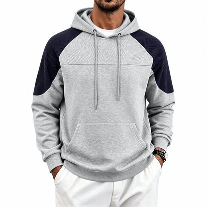 Men's Colorblock Textured Hoodie | Relaxed Fit Pullover Sweatshirt