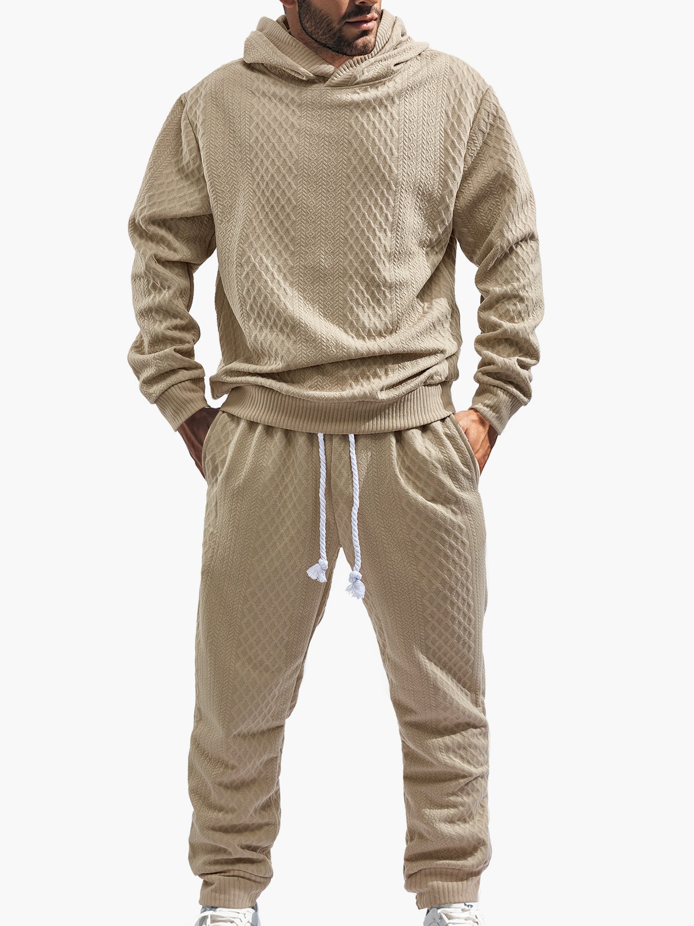 Men's Relaxed Long Sleeve Jacquard Hoodie & Pants Set