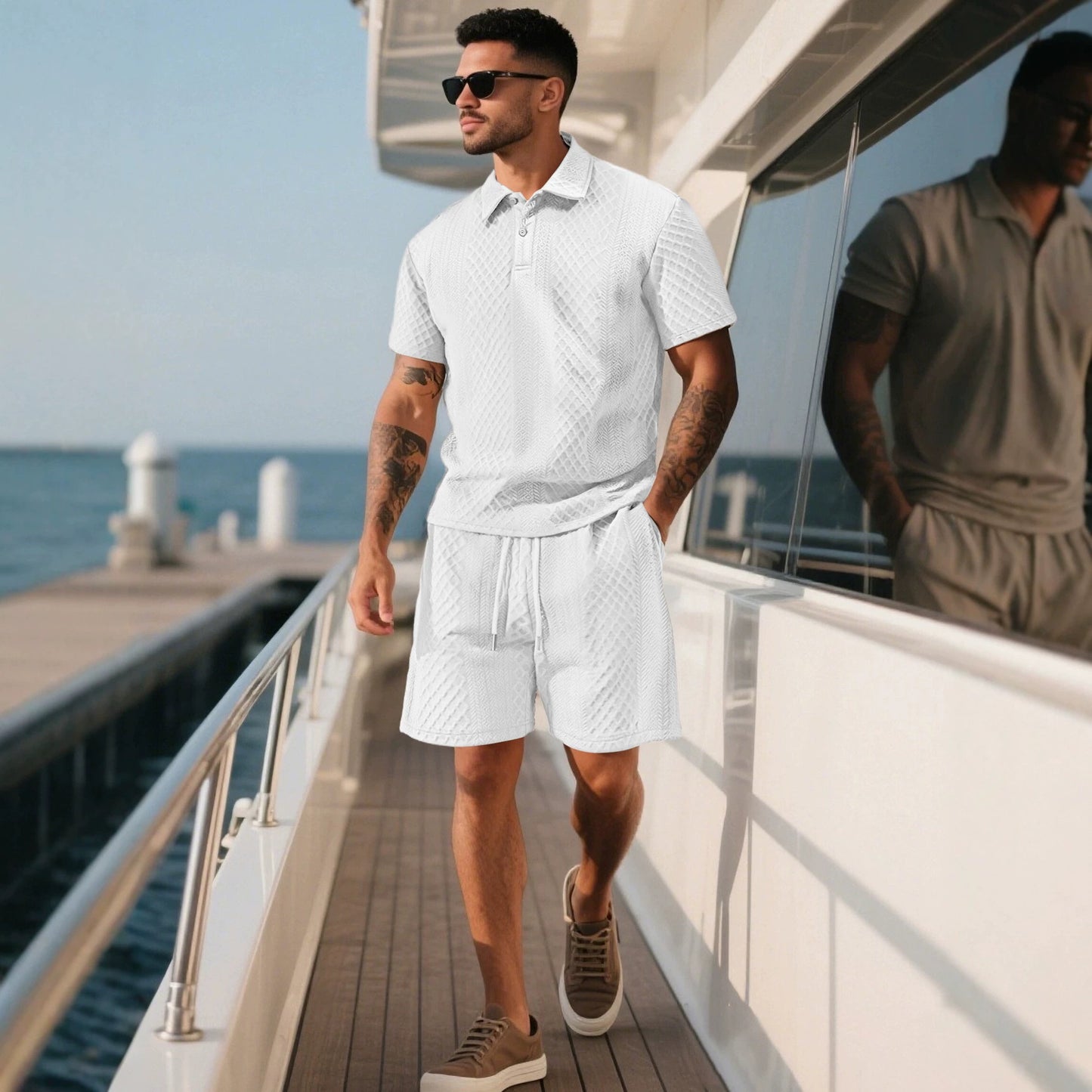 Men's Knit Short Sleeve Polo Shirt set