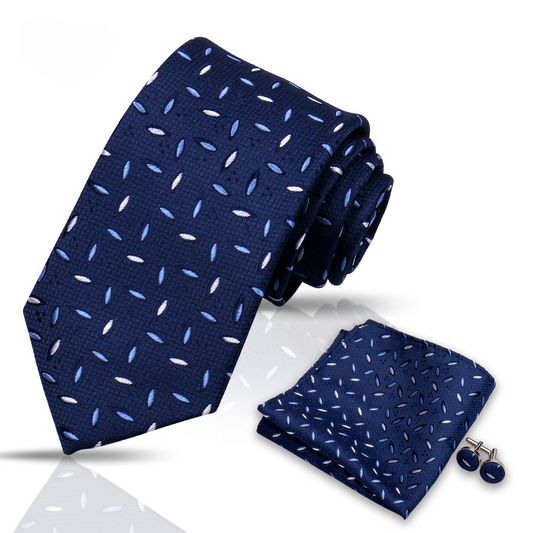 Men's Tie and Pocket Square and Clip Cufflinks Set