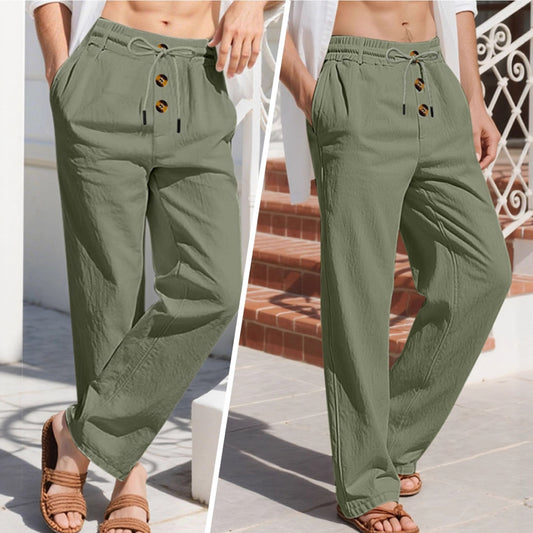 Men's Linen Relaxed Straight-Leg Pants
