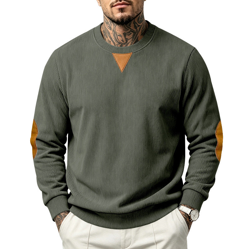 Men's Corduroy Crew Neck Sweatshirt | Relaxed Fit Embroidered Long Sleeve Top
