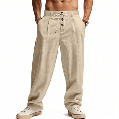 Men's Linen Relaxed Straight-Leg Pants