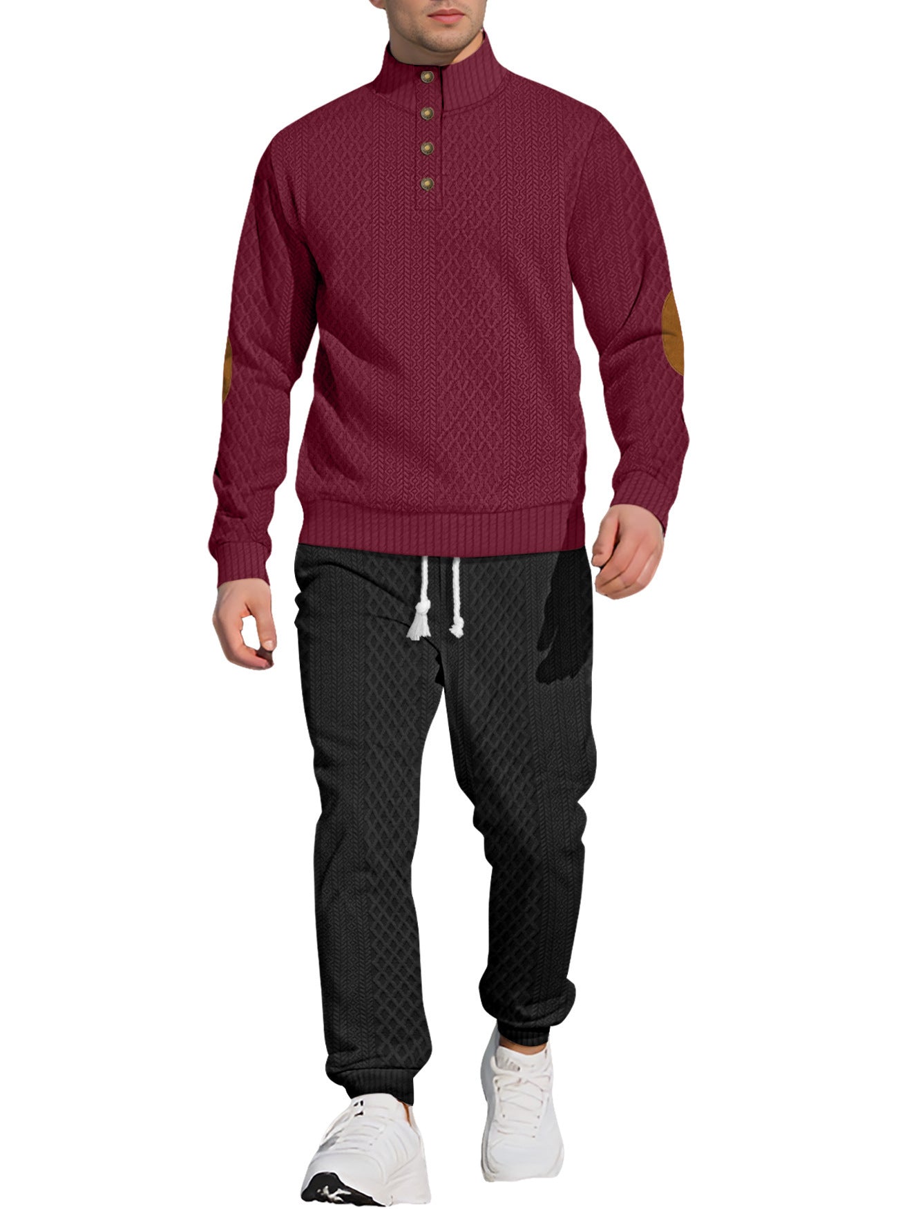 Men's Stand Collar Long Sleeve Jacquard Sweatshirt & Pants Set