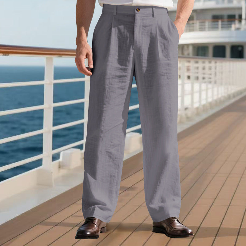 Men's Linen Relaxed Straight-Leg Pants