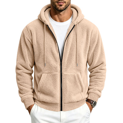 Loose-fitting double-sided Arctic fleece men's zip-up cardigan hoodie