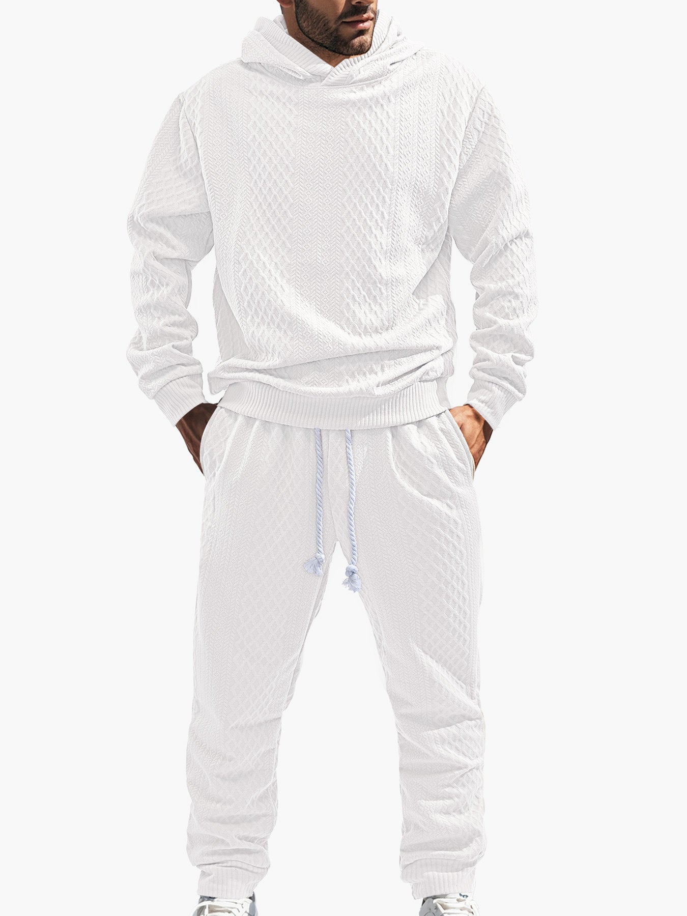 Men's Relaxed Long Sleeve Jacquard Hoodie & Pants Set