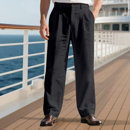 Men's Linen Relaxed Straight-Leg Pants
