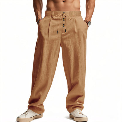 Men's Linen Relaxed Straight-Leg Pants
