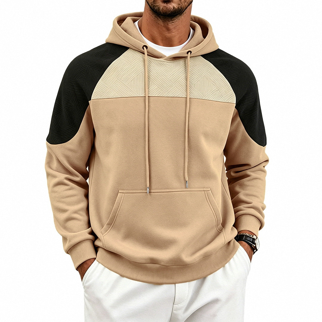 Men's Colorblock Textured Hoodie | Relaxed Fit Pullover Sweatshirt