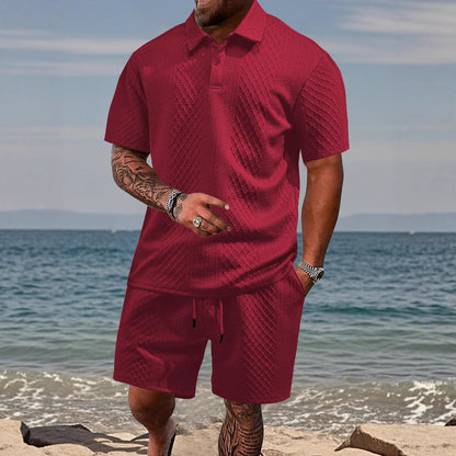 Men's Knit Short Sleeve Polo Shirt set