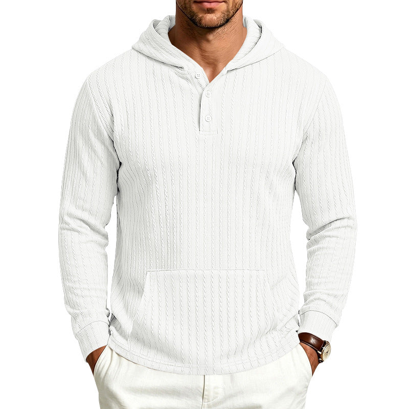 Men's Hooded Henley Long Sleeve | Relaxed Textured Pocket Shirt