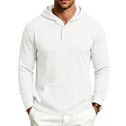Men's Hooded Henley Long Sleeve | Relaxed Textured Pocket Shirt