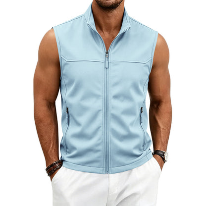 Men's Zip-Up Sleeveless Vest | Loose Fit Breathable Pocket Gilet